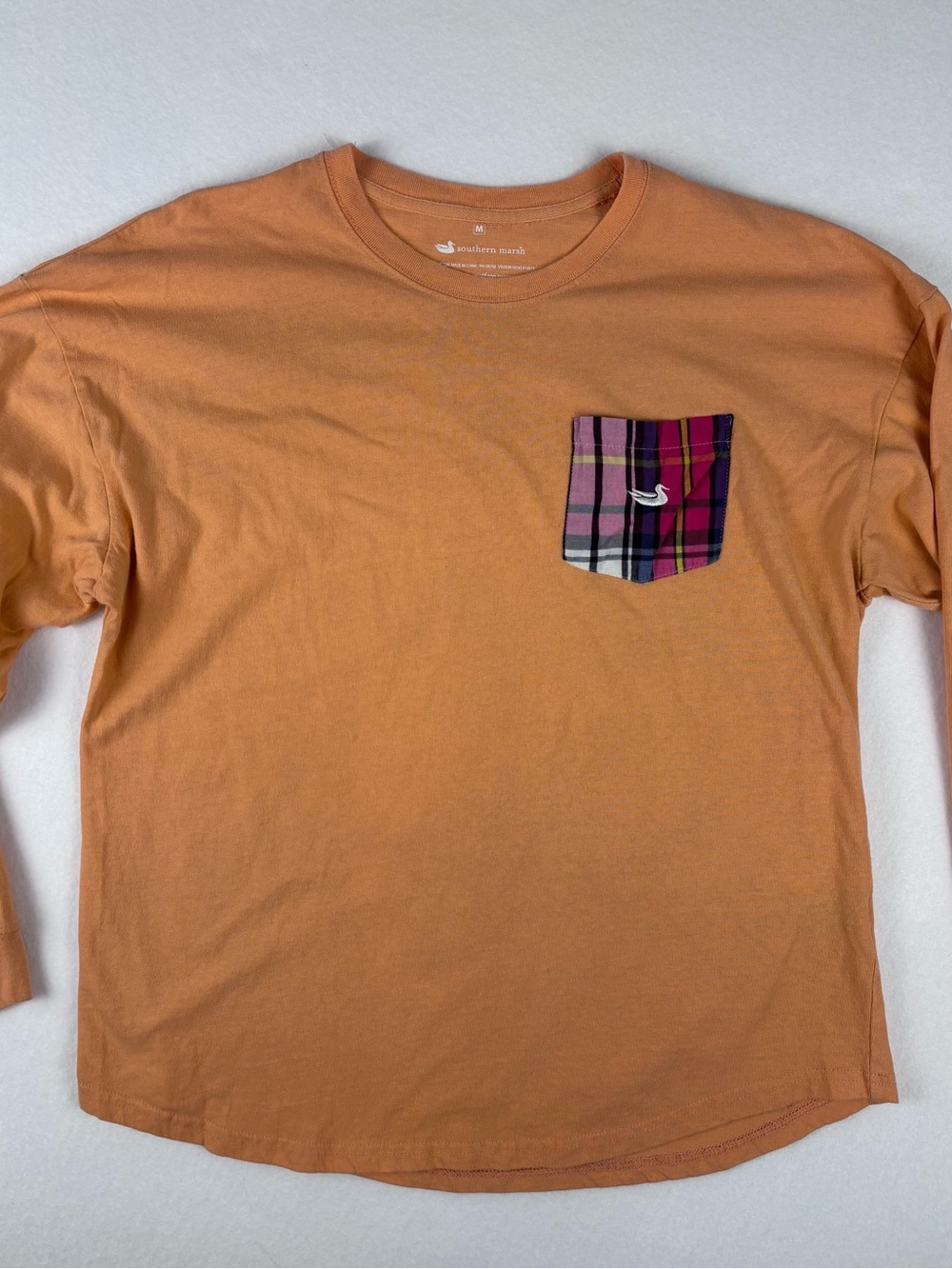 Southern Marsh Orange Long-Sleeve T shirt with Plaid Pocket Women’s M